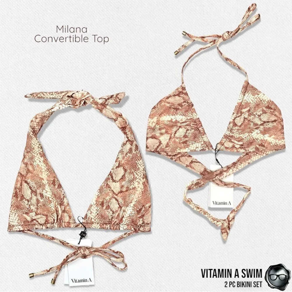 VITAMIN A SWIM MILANA 2-PIECE BRAZILIAN BIKINI SET IN LTD EDITION SAND SNAKE NEW